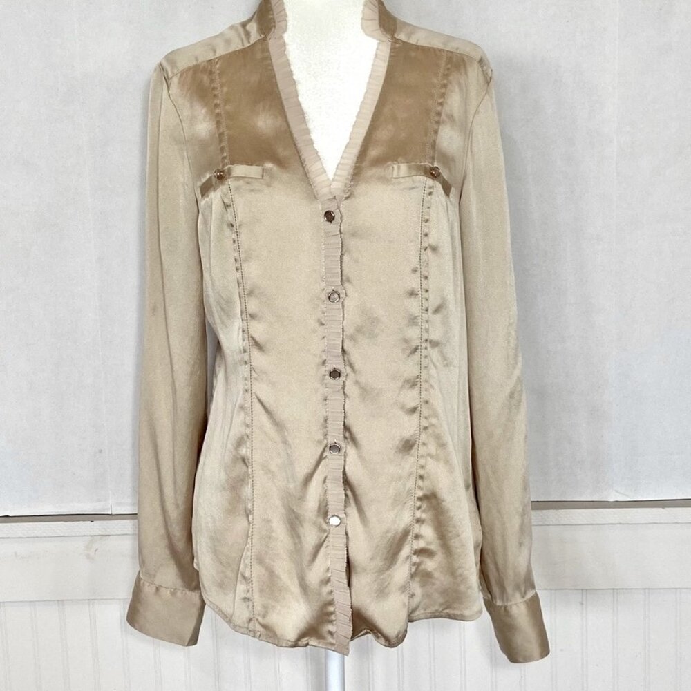 Beige Silk White House Black Market Blouse Sz 10